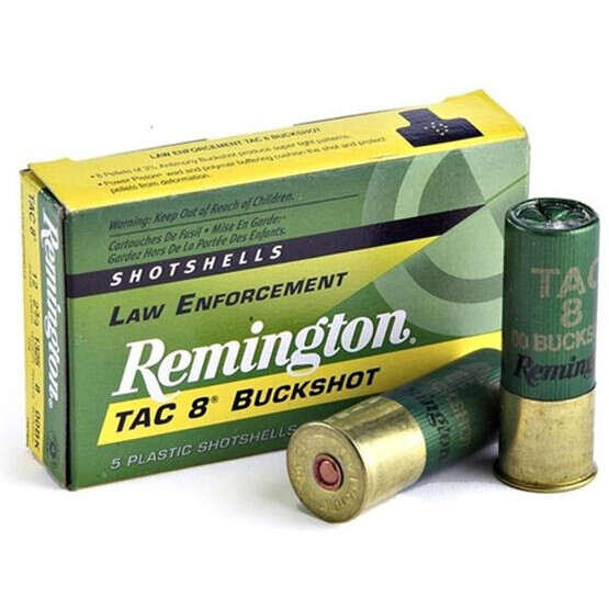 Remington Law Enforcement Tac 8 buckshot 12 gauge ammunition.